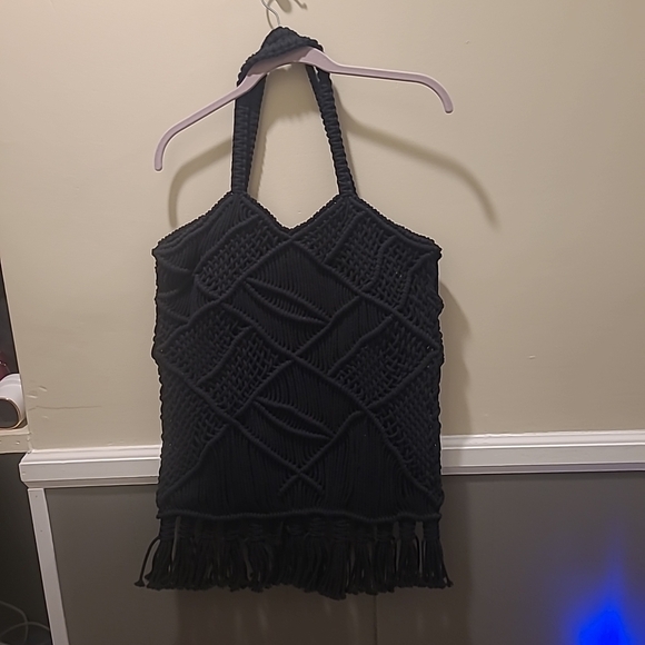 Anju Woven Cotton Large Fringe Black Bag - Picture 3 of 13